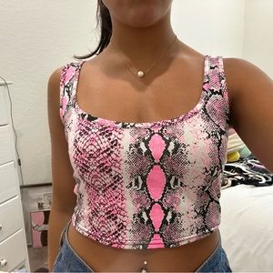Pink snake skin crop top from Pretty Little Thing
